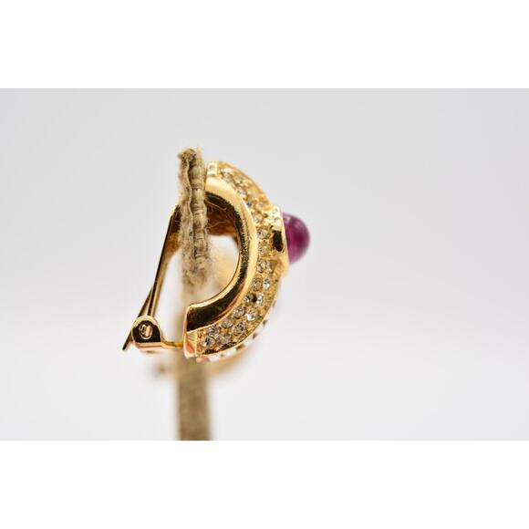 Christian Dior Vintage Cabochon Clip On Earrings Baguette Crystal Signed BinAO - Picture 8 of 12